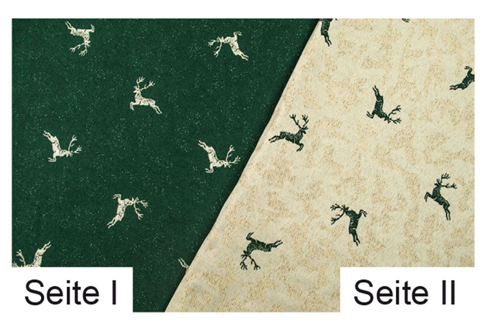 Dekostoff Zweiseitiger Jacquard - Kleine Hirsche - Tanne