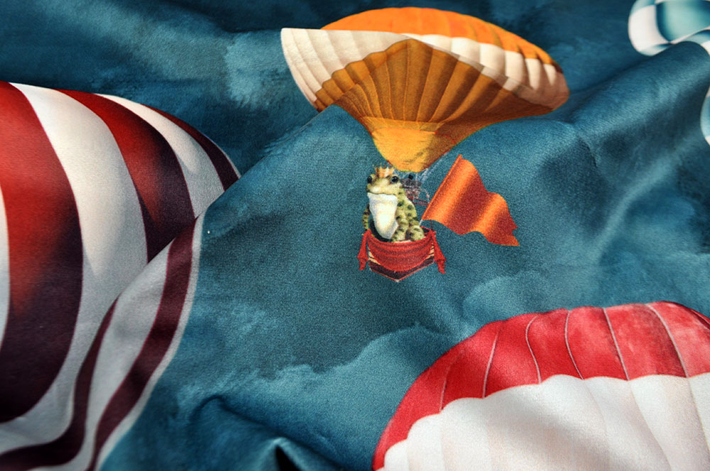 Samt-Dekostoff - Digitaldruck - Tierische Ballonfahrt