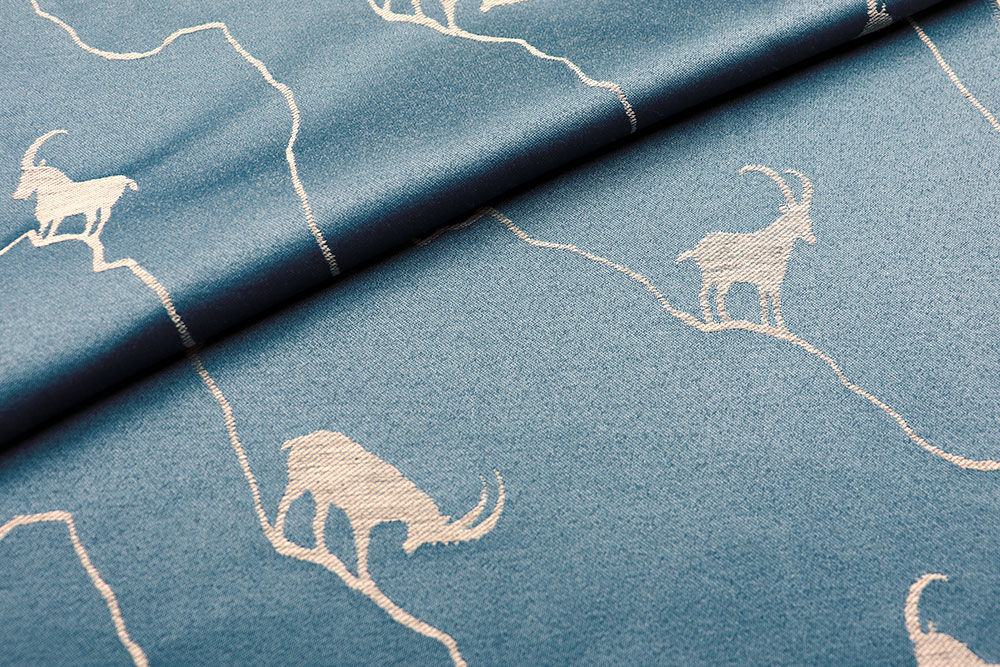 Dekostoff Jacquard - zweiseitig - Alpen-Steinbock - Blau