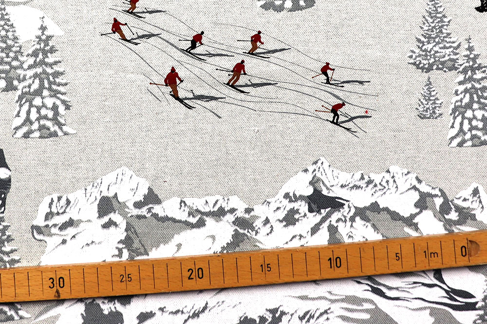 Dekostoff Leinenoptik - Skifahrer