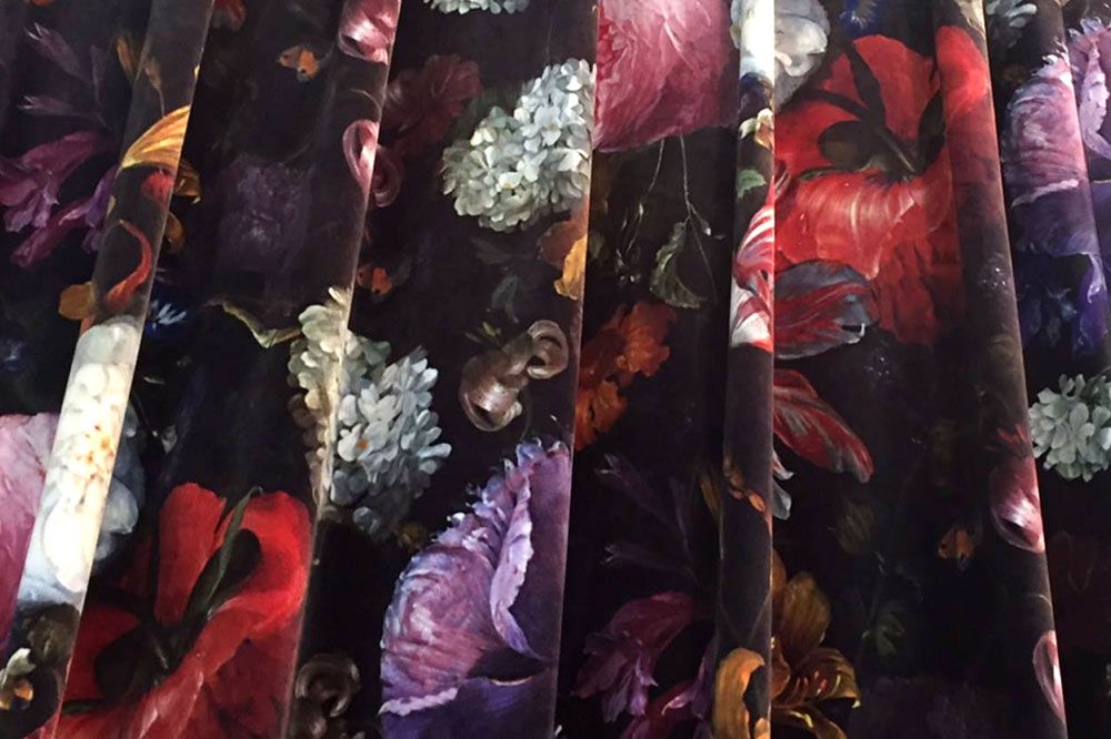 Samt-Dekostoff - Digitaldruck - Blumenmix Amsterdam