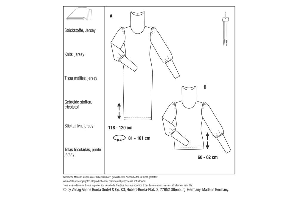 burda Schnittmuster 5972 - Strickkleid/Shirt  mit Rollkragen