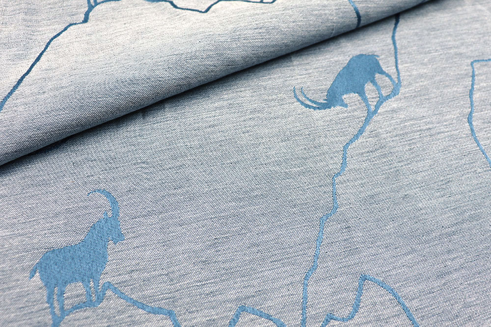 Dekostoff Jacquard - zweiseitig - Alpen-Steinbock - Blau