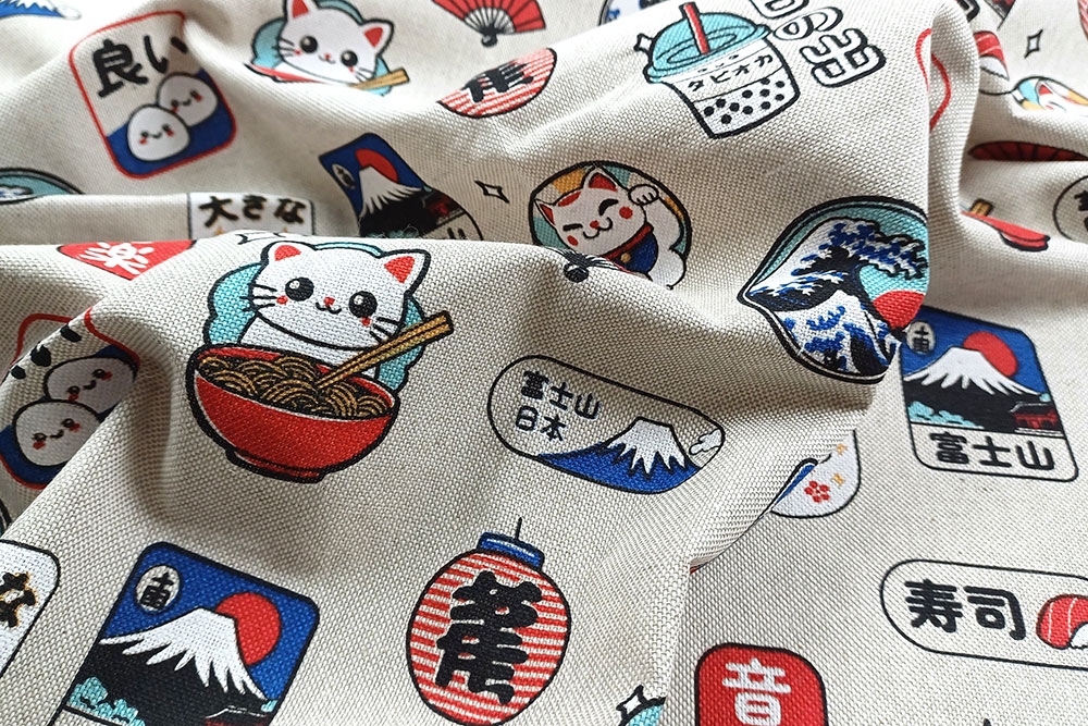 Dekostoff Leinenoptik - Sushi und Ramen