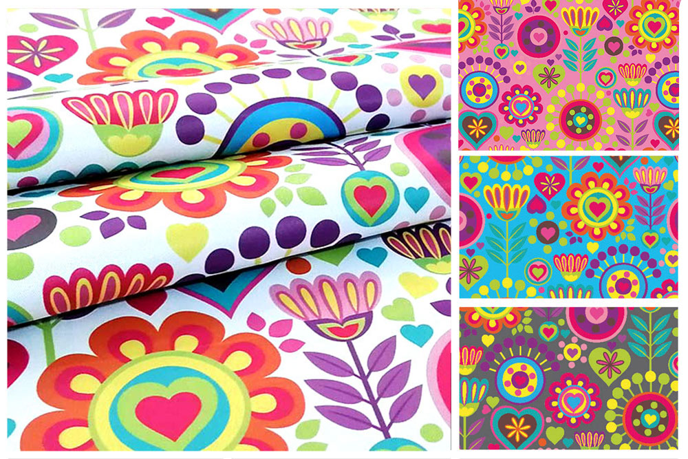 Blackout perm. schwer entflammbar - Retro-Blumenwiese