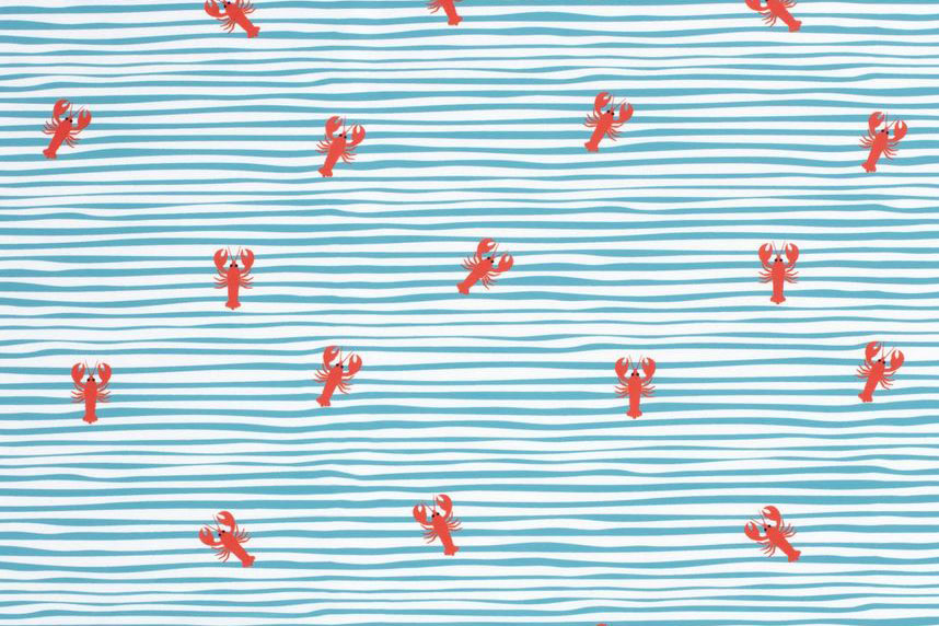 Badeanzugstoff Recycling - Hummer auf Streifen