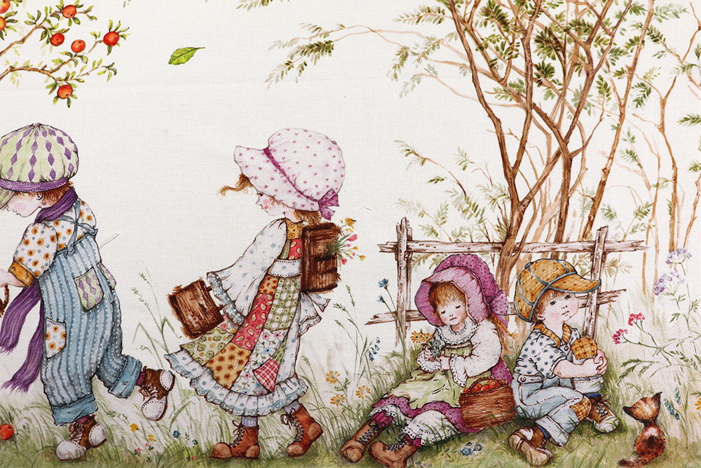 Baumwoll-Dekostoff Digital - Mädchen im Garten