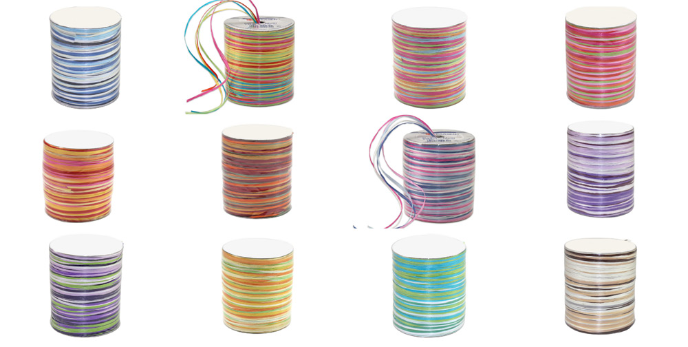 Bast-Geschenkband - matt - Multicolor - 2 mm, 50 m Rolle